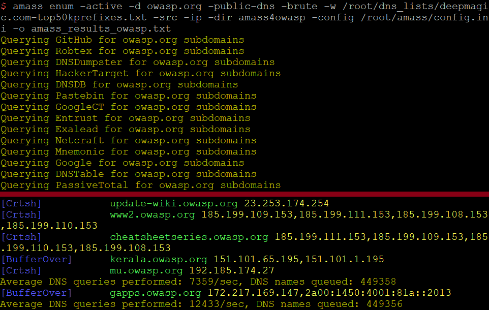 Performing subdomain discovery exercise with OWASP Amass