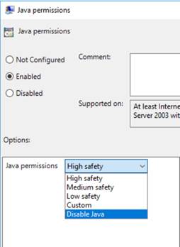 Setting Java Permissions for the Internet Zone in Group Policy Editor
