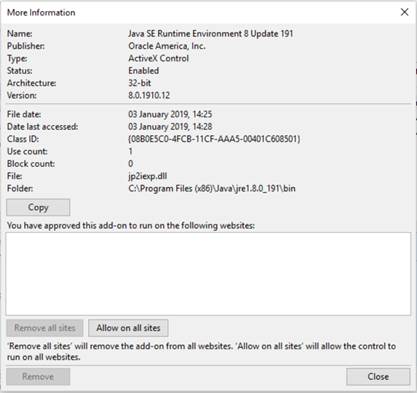 Java Plugin information including approved sites