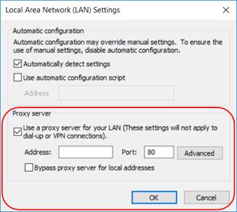 Selecting use of a proxy server for the LAN