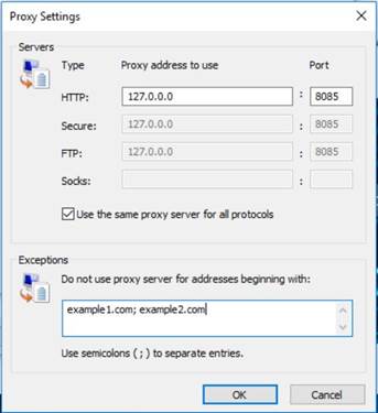 Proxy settings for Local Area Network connection