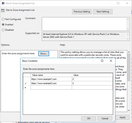 Adding sites to Site to Zone Assignment list