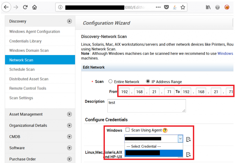 Scanning a local IP address on AssetExplorer