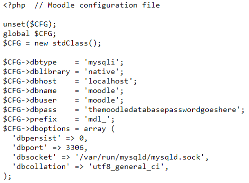 Moodle database configuration file