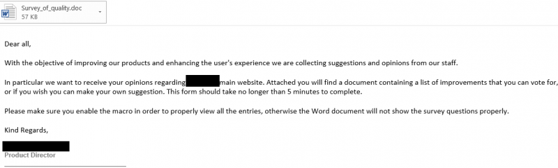 spear-phishing email with macro malware